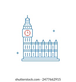 Big Ben, London Landmark, Clock Tower, British Monument, Westminster Clock, Historic Landmark Vector Illustration Icon Design