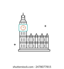 Big Ben, London Landmark, Clock Tower, British Monument, Westminster Clock, Historic Landmark Vector Illustration Icon Design