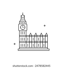 Big Ben, London Landmark, Clock Tower, British Monument, Westminster Clock, Historic Landmark Vector Illustration Icon Design