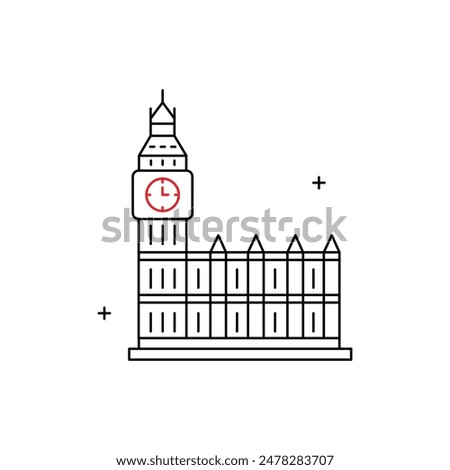 Big Ben, London Landmark, Clock Tower, British Monument, Westminster Clock, Historic Landmark Vector Illustration Icon Design