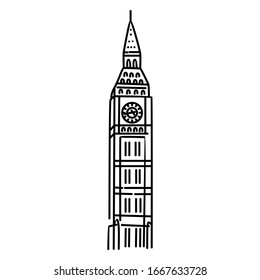 Big Ben London Line Art Vector. Isolated on White background