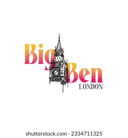 Big Ben London modern and stylish typography with Big Ben tower LOGO design vector illustration for print tee shirt, typography, background, tamplat, poster. eps