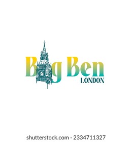 Big Ben London modern and stylish typography with Big Ben tower LOGO design vector illustration for print tee shirt, typography, background, tamplat, poster. eps