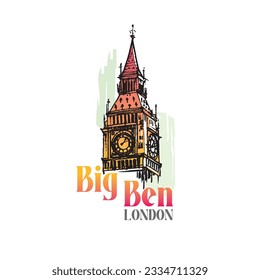 Big Ben London modern and stylish typography with Big Ben tower LOGO design vector illustration for print tee shirt, typography, background, tamplat, poster. eps