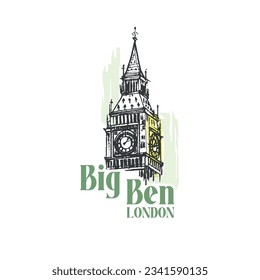 Big Ben London modern and stylish typography with Big Ben tower LOGO design vector illustration for print tee shirt, typography, background, tamplat, poster