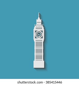 Big Ben of London Old architecture on a blue background. Vector illustration.