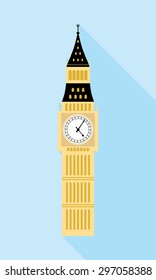 Big Ben, London. A simple icon in flat style with shadow. Colorful vector illustration.