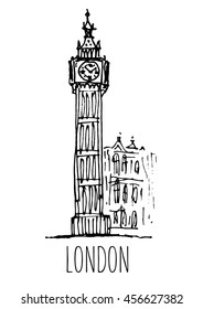 Big ben. London. Tower vector illustration. Hand drawn sketch. England. World landmark