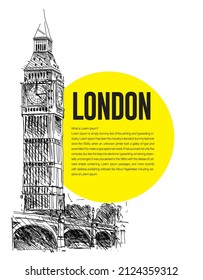 Big Ben London, Typography Iconic poster, free Hand vector illustration.