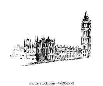 Big ben, London, UK. Hand drawn vector illustration.