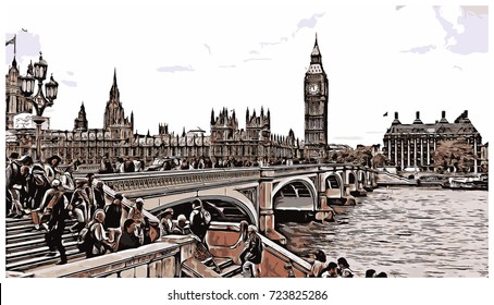 Big Ben London, UK (United Kingdom, England) in vector illustration.