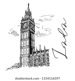 Big Ben In London Vector Sketch Illustration