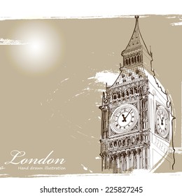 Big Ben, London in vintage style poster, vector illustration