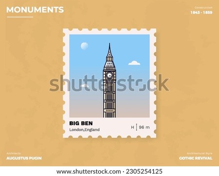 Big Ben Monument Postage stamp ticket design with information-vector illustration design