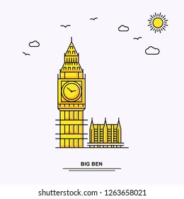 BIG BEN Monument Poster Template. World Travel Yellow illustration Background in Line Style with beauture nature Scene