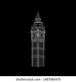 Big Ben negative vector outline. London cultural icon recognised all over the world. It is one of the most prominent symbols of the United Kingdom.