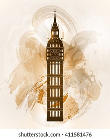 Big ben on colorful background. London sight. Vector illustration.