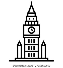 Big Ben outline icon vector on white background 