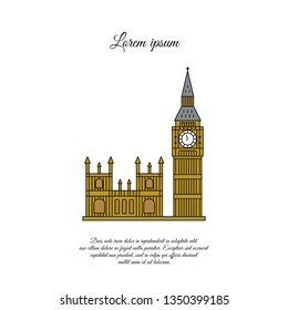 Big Ben and the Palace of Westminster in London color vector icon, sign, symbol