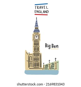 Big ben Palace of Westminster London England Hand drawn color Illustration 