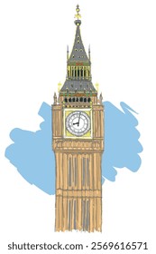 Big Ben, picturesque illustration for the design of postcards and souvenirs. 