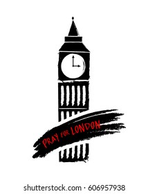 Big ben and Pray For london text  Brush style  illustration isolated white background 