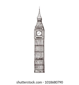 Big ben, sight of London. Isolated on the white background.