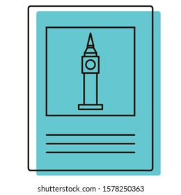 Big Ben sign. Location for tourism. Historical memory. Famous place. Navigation in the city. Design element. Vector illustration. Icon with shadow isolated on white background.