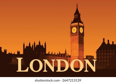 Big Ben se ergue iluminado contra os tons vibrantes de um pôr do sol de Londres, lançando sua silhueta icônica sobre o rio Tâmisa