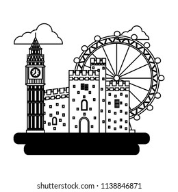big ben tower with antique castle and panoramic wheel