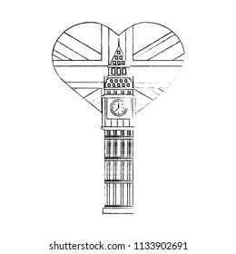 big ben tower british with flag of great britain in heart shape