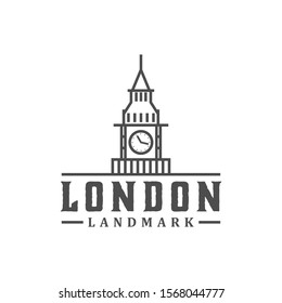 Big ben tower clock british london europe landmark building icon simple minimalist line style modern design.