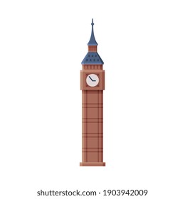 Big Ben Tower Clock as Famous City Landmark and Travel and Tourism Symbol Vector Illustration