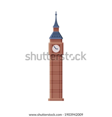 Big Ben Tower Clock as Famous City Landmark and Travel and Tourism Symbol Vector Illustration