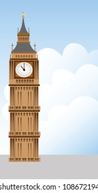 Big Ben tower and clouds, vector illustration