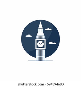 Big Ben tower icon. English school logo concept. English class, academy icon. Vector