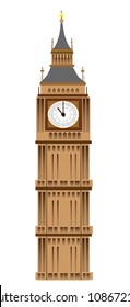 Big Ben tower illustration, isolated on white background, vector