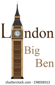 Big Ben tower illustration, isolated on white background, vector