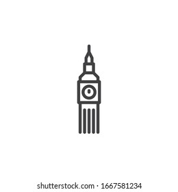 Big ben tower line icon. linear style sign for mobile concept and web design. Big Ben clock outline vector icon. London travel symbol, logo illustration. Vector graphics