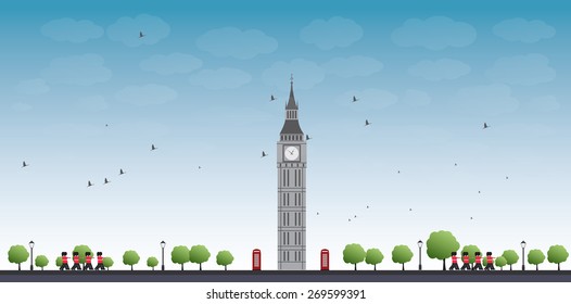Big Ben Tower in London and Blue Sky with Clouds. Business travel and tourism concept with place for text. Image for presentation, banner, placard and web site.