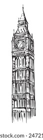 Big Ben Tower London Drawing by Hand black and White illustration