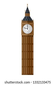 Big Ben Tower, London. Flat vector Illustration Isolated on white background