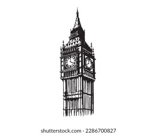 Big Ben Tower of London, hand drawn illustrations, vector.