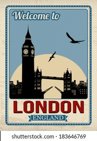 Big ben tower from London in vintage style poster, vector illustration