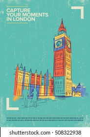 Big Ben Tower Vector Illustration. World famous landmark series in Retro Style. London, UK Travel Poster.