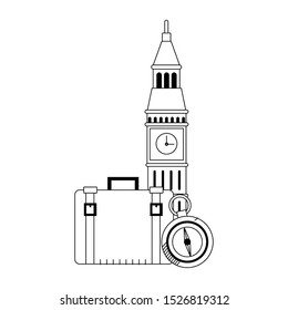 big ben with travel suitcase and compass over white background, vector illustration