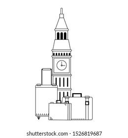 big ben and travel suitcases over white background, vector illustration