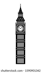 Big ben - UK, London / World famous buildings monochrome vector illustration.