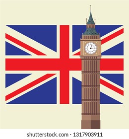 Big Ben with United Kingdom flag. Vector illustration