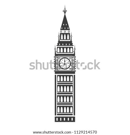 Big Ben vector icon. Silhouette of a tower on a white background.